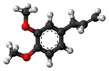 Ball-and-stick model of the methyl eugenol molecule