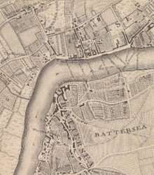 Carte de Chelsea et Battersea, la Tamise au milieu.