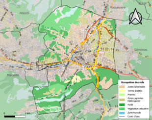 Carte en couleurs présentant l'occupation des sols.