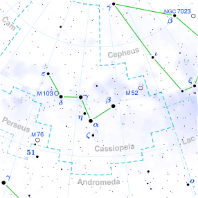 Poziția stelei Gamma Cassiopeiae în constelație