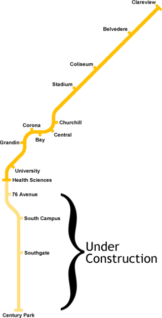 A map of the Edmonton light railway.