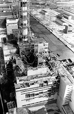 Reaktor von Tschernobyl einige Monate nach der Katastrophe