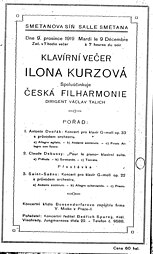 Premiéra Dvořákova klavírního koncertu v úpravě Viléma Kurze z 9. prosince 1919, Ilona Kurzová, Česká filharmonie pod vedením Václava Talicha