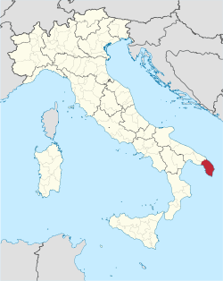 Map highlighting the location of the province of Lecce in Italy