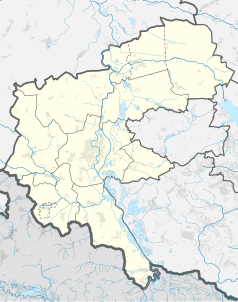 Mapa konturowa powiatu raciborskiego, w centrum znajduje się punkt z opisem „Obora”