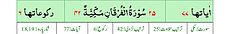 Qurʼon nusxalaridan biridagi Furqon surasi sarlavhasi. Yuqorida oʻngdan: 1. Oyati 77, 2. Markazda qizil rangda sura tartib raqami 25, qora rangda - Furqon surasi va Makkiy, qizil rangda nozil boʻlgan tartibi - 42, 3. Rukuʼsi soni - 6; Pastda oʻngdan: 1. Sura:Makkiy, 2. Tilovat tartibi:25, 3. Nozil boʻlish tartibi:42, 4. Rukuʼsi:6, 5. Oyati:77, 6. Porasi (Juzi):18-19 deb koʻrsatilgan.