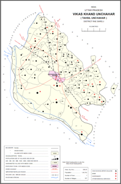 Map showing Matrauli (#206) in Unchahar CD block