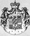 Gemehrtes Wappen der Fürsten zu Löwenstein-Wertheim-Rosenstein als mitregierende Herren zu Breuberg in der Herrschaft Breuberg (Feld 4)