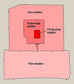 Dong'anmen på kartan över Ming och Qingdynastins Peking