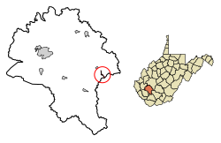 Location of Whitesville in Boone County, West Virginia.