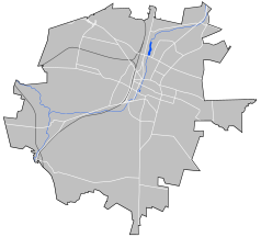 Mapa konturowa Kielc, u góry znajduje się punkt z opisem „Chemar S.A.”