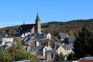 Udsigt over Schneeberg med St. Wolfgangskirche