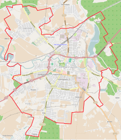 Mapa konturowa Starogardu Gdańskiego, u góry po lewej znajduje się punkt z opisem „Łapiszewo”