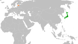 JapanとEstoniaの位置を示した地図