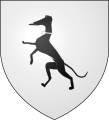 Blason de Murbach (Haut-Rhin) : D'argent au lévrier rampant de sable, lampassé du même, colleté et bouclé du champ