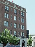 A contemporary view of the Eldridge Hotel, facing northwest.