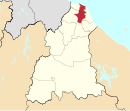 Kota Bharu highlighted in Kelantan, Malaysia 哥打峇鲁县于吉兰丹州的位置