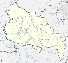 Mapa konturowa powiatu lublinieckiego, blisko centrum u góry znajduje się punkt z opisem „Herby Nowe”