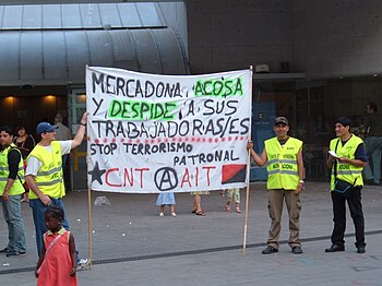 Protest outside a Mercadona store in Barcelona, Spain