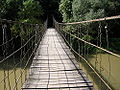 Suspended rope foot-bridge over the Latorica river for hikers in the Latorica Protected Landscape Area