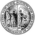 Symbool van de New York Society for the Suppression of Vice, vereniging die pleitte voor boekverbranding.