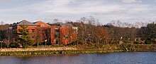 Westport Library taken from the opposite side of the Saugatuck River.