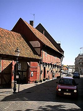 Een straat in het centrum van Ystad