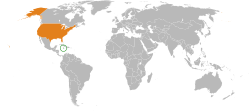 Map indicating locations of Jamaica and USA