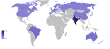 Vegetarianism as a percentage of the population