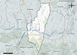 Carte en couleur présentant le réseau hydrographique de la commune