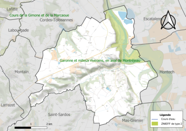 Carte de la ZNIEFF de type 2 sur la commune.