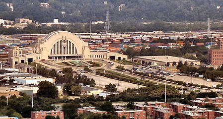 Rangierbahnhöfe hinter dem heutigen Cincinnati Museum Center at Union Terminal, Blick nach Ost