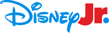 A blue Disney logo and the word "Jr." in red with the period in blue