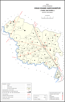 Map showing Aghaura (#197) in Harchandpur CD block