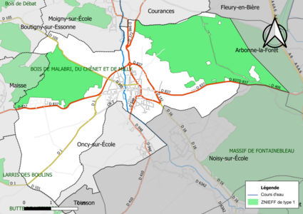 Carte des ZNIEFF de type 1 de la commune.