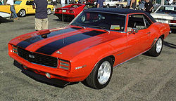 Modified 1969 Chevrolet Camaro. The rear valance, backup lights, and hidden headlights are components of the Rally Sport option package.