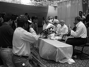 H. S. Surjeet, Jyoti Basu, Lakshmi Sahgal, and Sitaram Yechury in the 18th party congress at Delhi, 2005