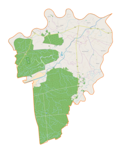 Mapa konturowa gminy Drwinia, u góry znajduje się punkt z opisem „Grobla”