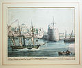 Vue d'optique of Havre de Grace Port of Paris printed in Germany ca. 1800.