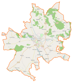 Mapa konturowa gminy Śrem, po prawej znajduje się punkt z opisem „Olsza”