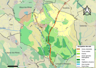 Carte en couleurs présentant l'occupation des sols.