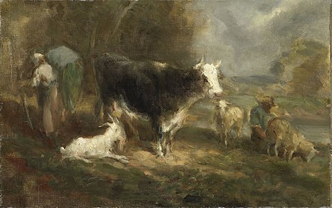 Boerenerf met vee [Farmyard with livestock], 1849