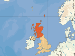 Location of Scotland (orange) in the United Kingdom (camel)