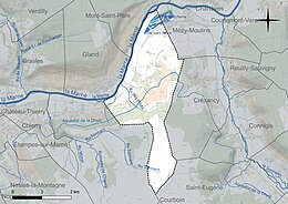 Carte en couleur présentant le réseau hydrographique de la commune