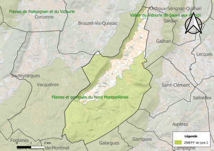 Carte de la ZNIEFF de type 2 sur la commune.