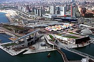 Bird's-eye view of the Fòrum Park. It was built for the 2004 Universal Forum of Cultures and lies between the cities of Barcelona and Sant Adrià.