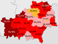 Witjrüsen uun't regiuun (2009)   >95%   90–95%   85—90%   <85%