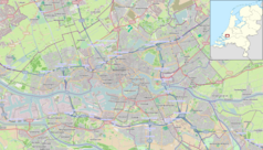 Mapa konturowa Rotterdamu, u góry nieco na prawo znajduje się punkt z opisem „Rotterdam Alexander”