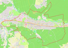 Mapa konturowa Wejherowa, blisko centrum na lewo u góry znajduje się punkt z opisem „Wejherowo Cementownia”