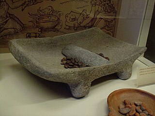 Metate et mano datant de la période maya. Musée du chocolat, Bruges